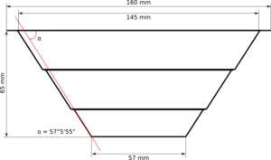 Side view of the Homa Pyramide shown in most exact measures.